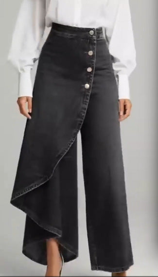 Damen Denim-Rock mit asymmetrischem Schnitt und Knopfdetails Echo Archiv