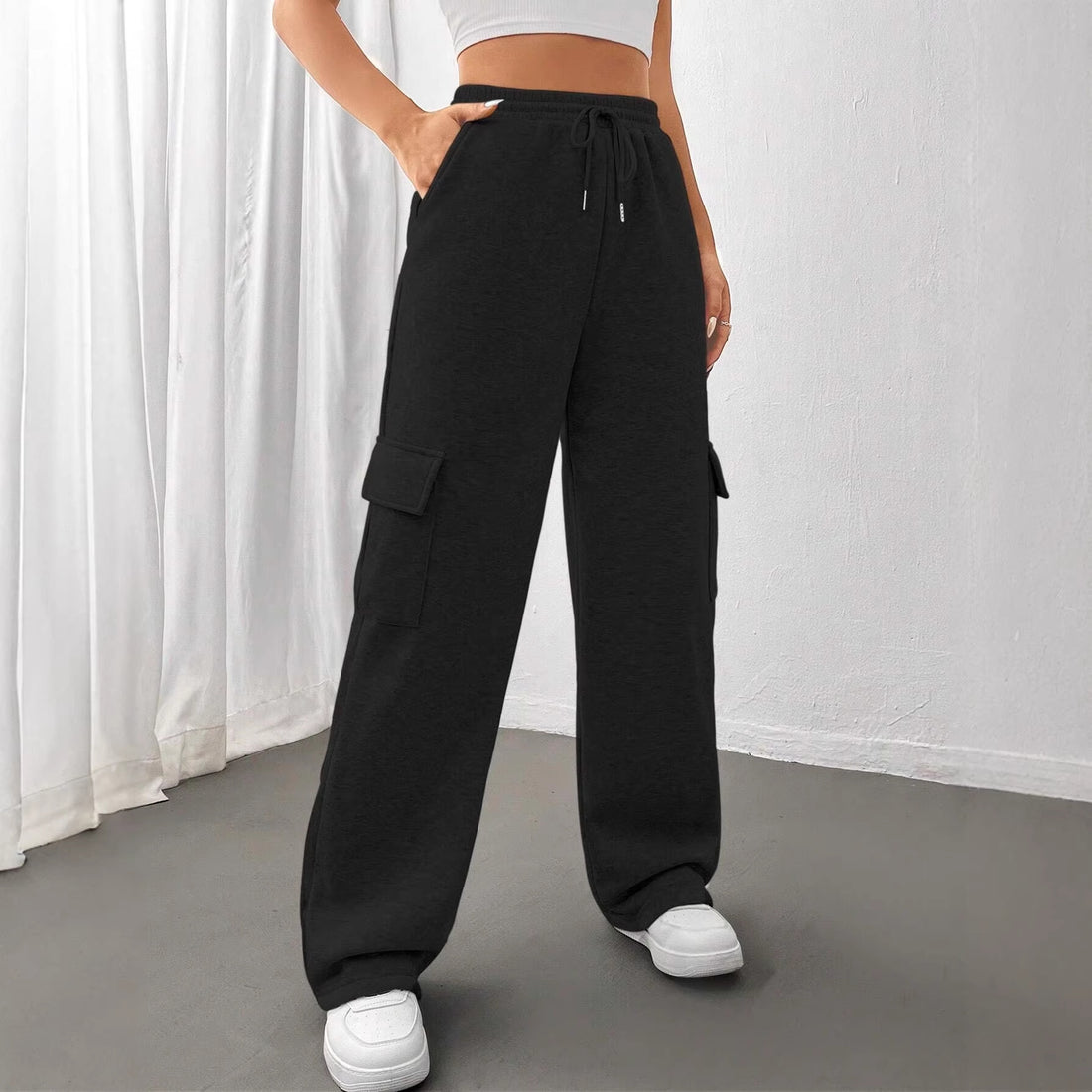 Damen Cargo-Jogginghose mit hohem Elastikbund, Kordelzug und weitem Bein Echo Archiv