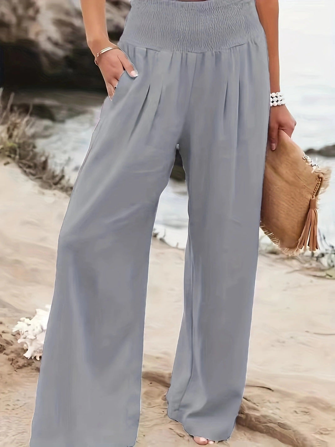 Damen weite Leinenhose mit elastischem Bund Echoarchiv
