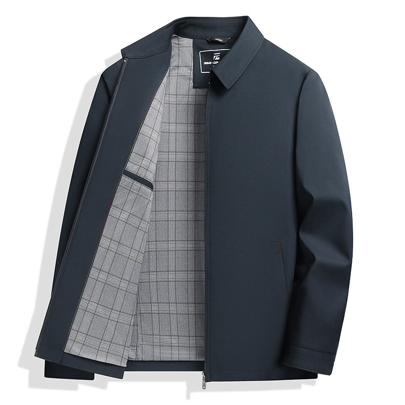 Herren Leichte Übergangsjacke mit Hemdkragen, Reißverschluss und kariertem Innenfutter Echoarchiv