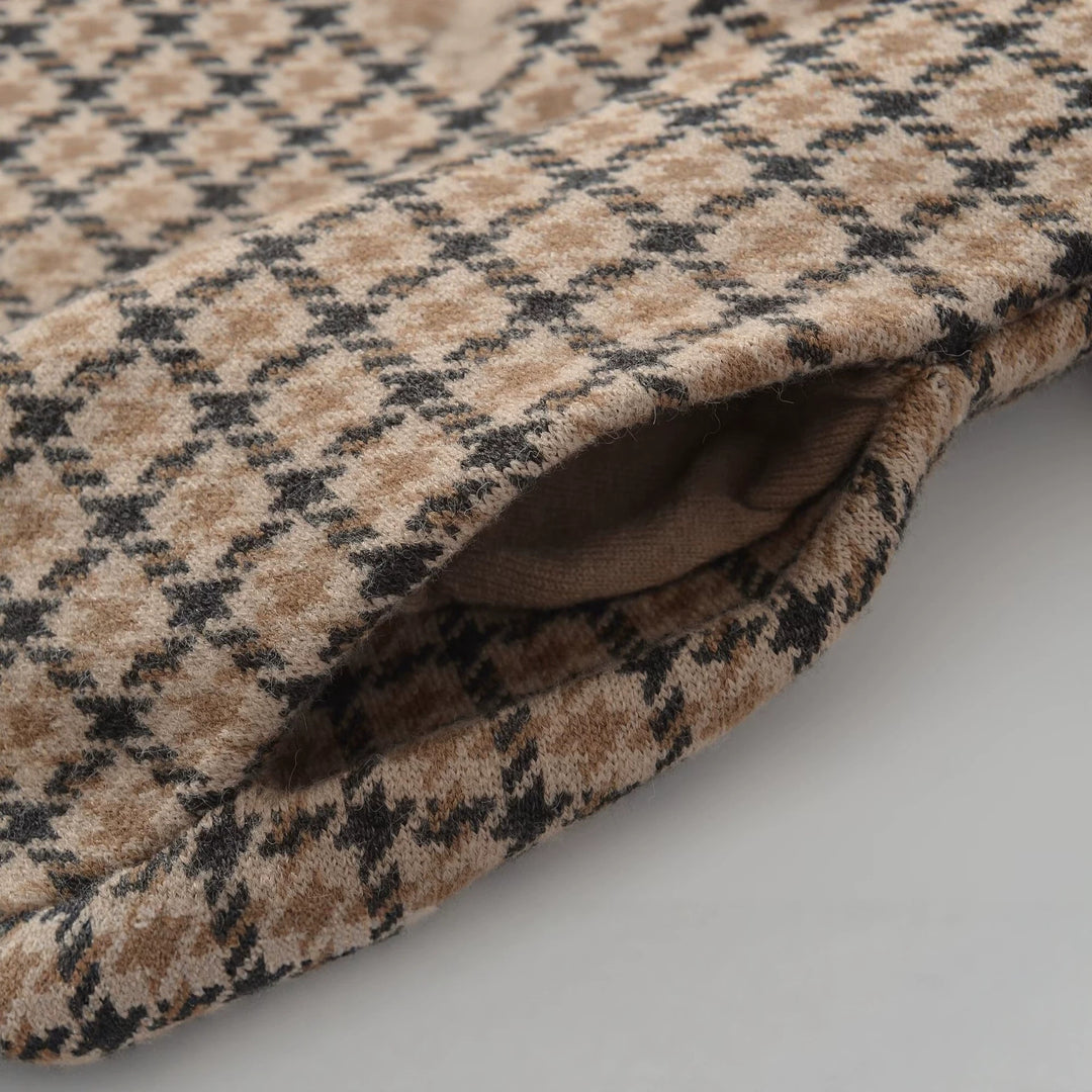 Damen Kurzgeschnittene Karo-Übergangsjacke mit kastiger Silhouette und Kontrastkragen Echoarchiv