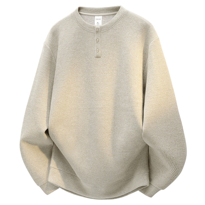 Herren Oversize Strukturierter Henley-Strickpullover mit dreifacher Knopfleiste Echoarchiv