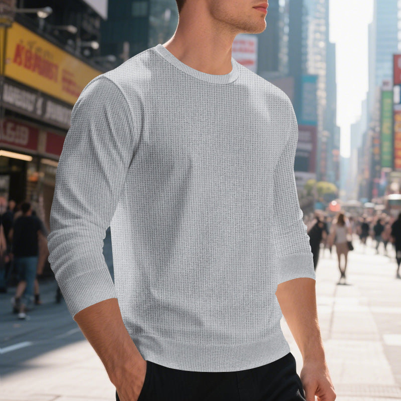 Herren modisches Struktur-Sweatshirt mit Rundhalsausschnitt und elastischen Bündchen Echoarchiv