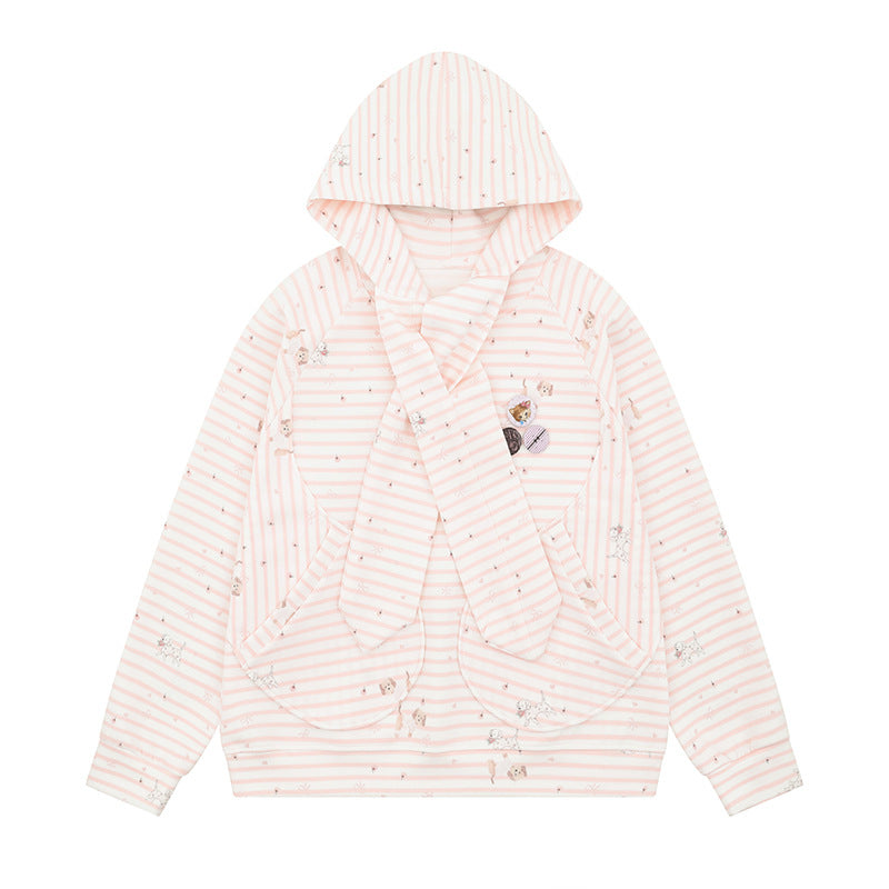 Damen Kuscheliger Kapuzen‑Oversizepullover mit integriertem Schleifen‑Schal und Aufgesetzten Taschen Echoarchiv