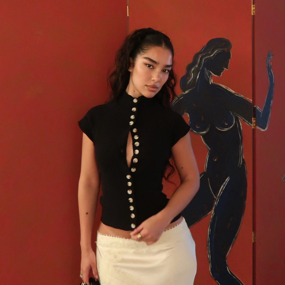 Damen Stehkragen Bluse mit Knopfleiste Echo Archiv