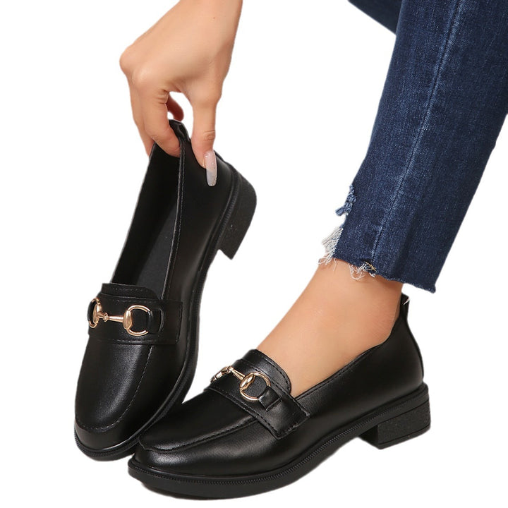 Damen Lackleder-Plateau-Loafer mit goldener Horsebit-Detail und niedrigem Blockabsatz Echo Archiv