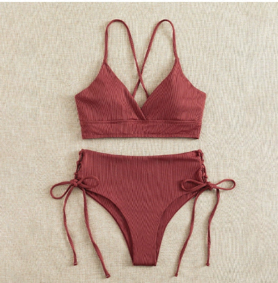 Damen Hochtaillierter Bikini mit verstellbaren Schnürdetails – Maréssa