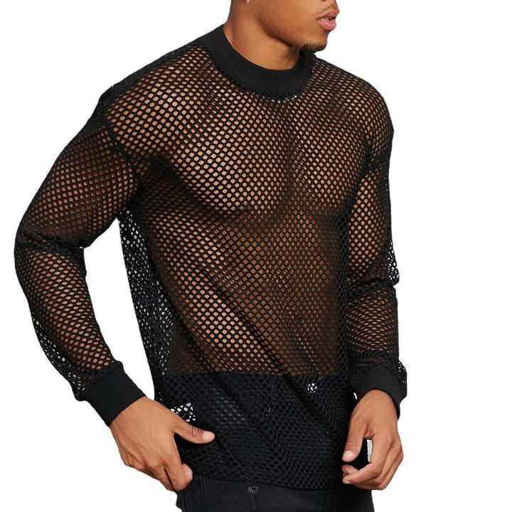 Herren nan transparentes Netz-Langarmshirt mit Rundhals und gerippten Bündchen Echo Archiv