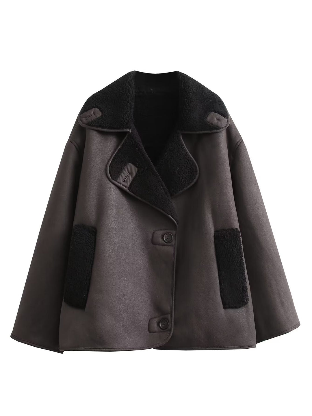 Damen Kurzjacke im Lammfell-Look mit Umlegekragen und seitlichen Eingrifftaschen Echo Archiv