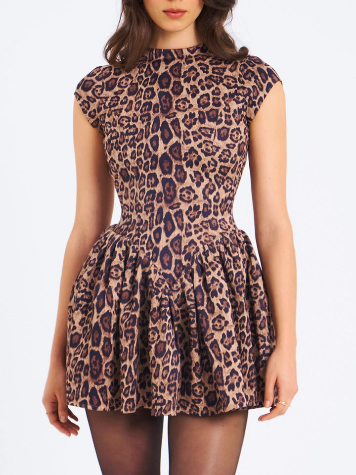 Damen verspieltes und figurbetontes Mini-Kleid mit Leopardenmuster Echo Archiv