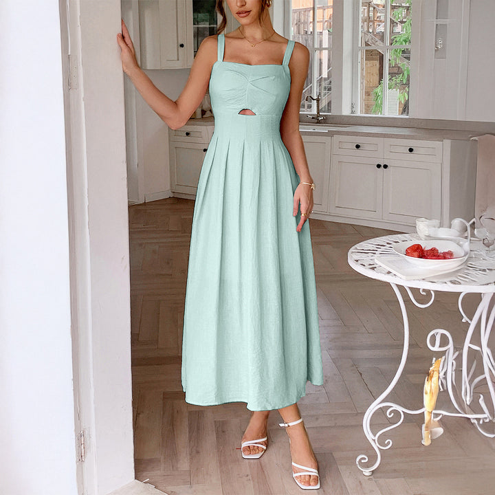 Damen Knielanges Leinenkleid mit ausgestelltem Rock und V-Ausschnitt Echo Archiv