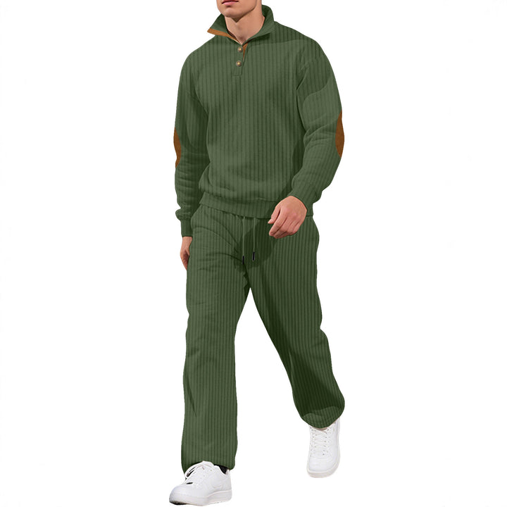 Herren modischer Strickpullover mit klassischem Kragen und Lederdetails Echoarchiv