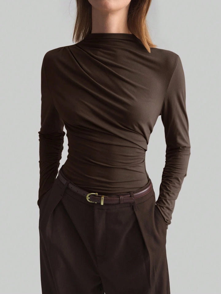 Damen nan schmal geschnittenes Langarmshirt mit asymmetrischer Drapierung und seitlicher Raffung Echo Archiv