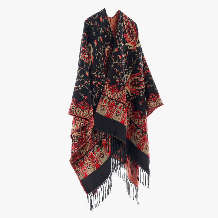 Damen Jacquard Überwurfcape aus feinem Strick mit Paisley-Bordüre Echo Archiv