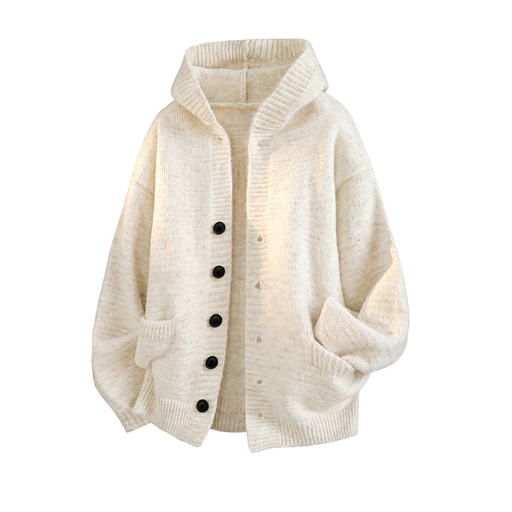 Damen Gemütliche Strickjacke mit Kapuze und Knöpfen Echo Archiv