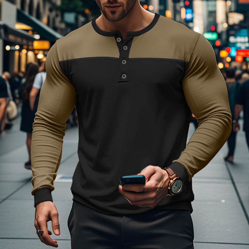 Herren modisches Langarmshirt mit Knopfleiste und strukturiertem Oberteil Echoarchiv