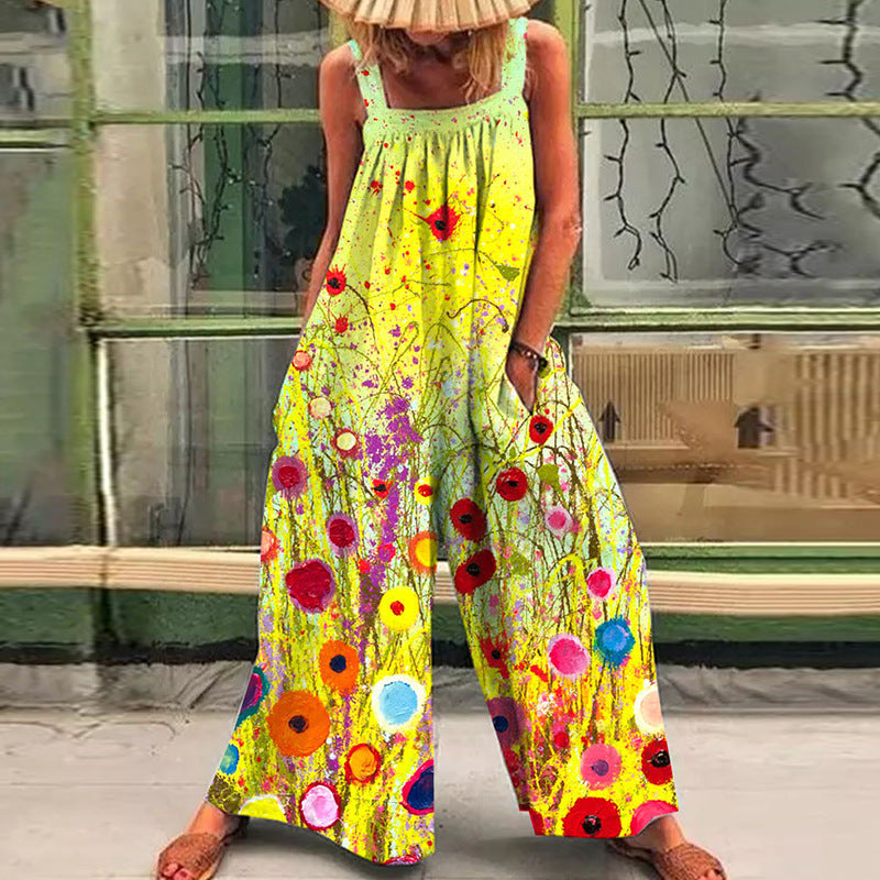 Damen lässiger Jumpsuit mit floralem Muster und weitem Schnitt Echoarchiv