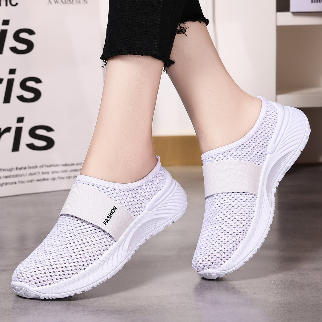 Damen nan atmungsaktive Strick-Slipper mit elastischem Mittelriemen und stoßabsorbierender Wellenlaufsohle Echo Archiv