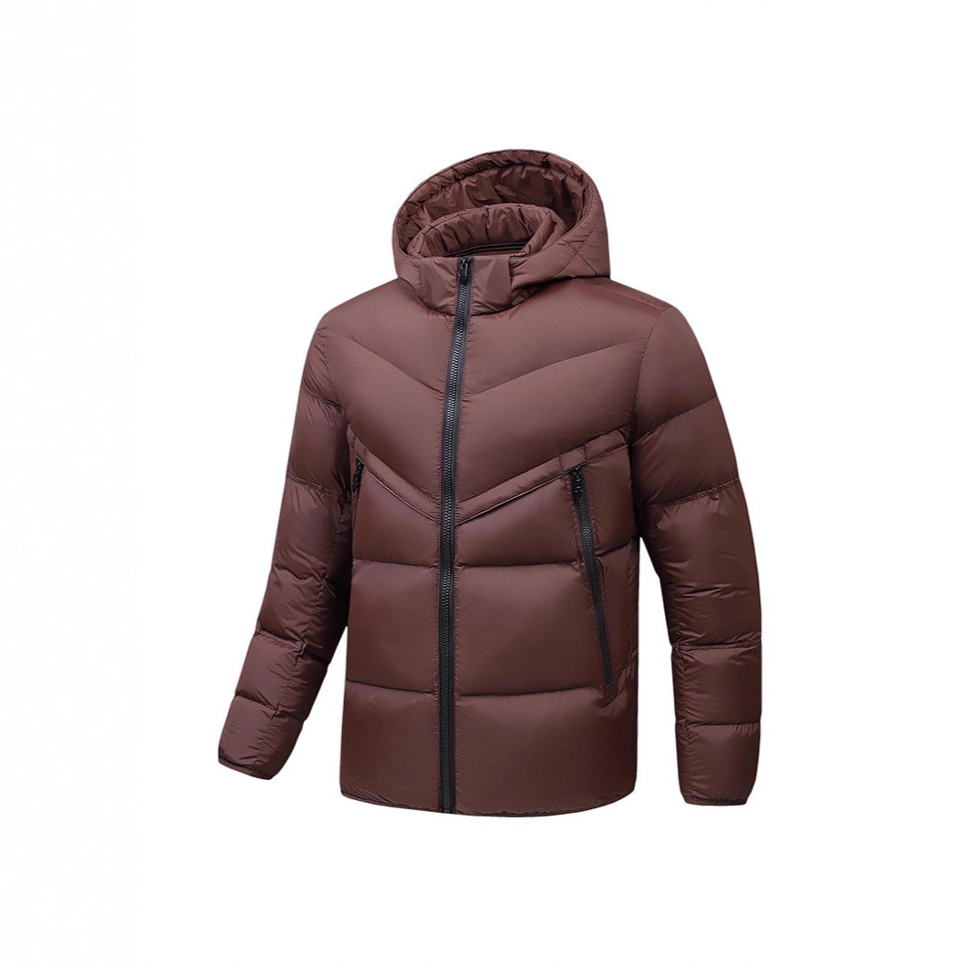 Herren Leichte Daunenoptik-Steppjacke mit Kapuze, winddichter Thermoisolierung und vertikalen Reißverschlusstaschen Echoarchiv