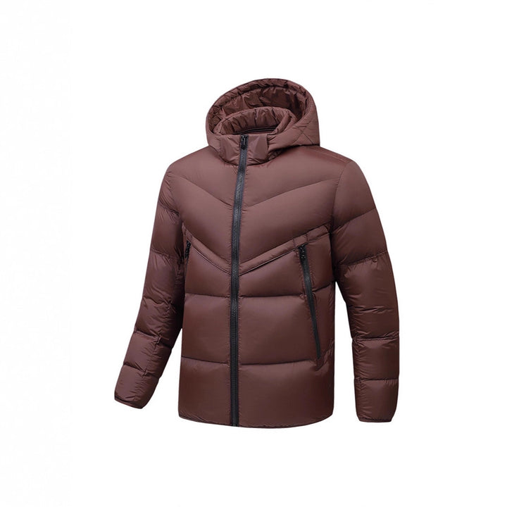 Herren Leichte Daunenoptik-Steppjacke mit Kapuze, winddichter Thermoisolierung und vertikalen Reißverschlusstaschen Echoarchiv