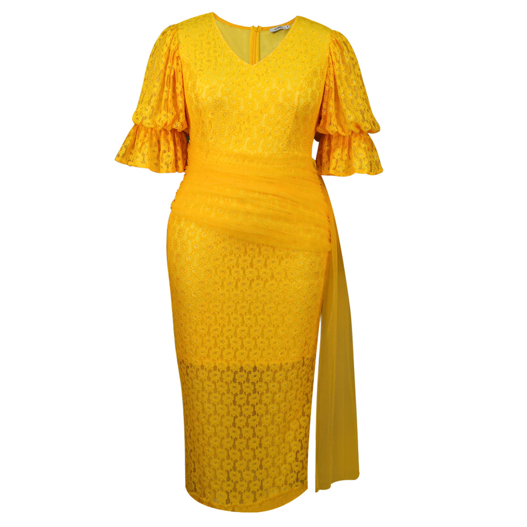 Damen elegantes Spitzenteil Kleid mit voluminösen Rüschensäumen Echo Archiv
