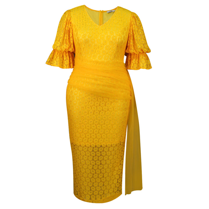 Damen elegantes Spitzenteil Kleid mit voluminösen Rüschensäumen Echo Archiv
