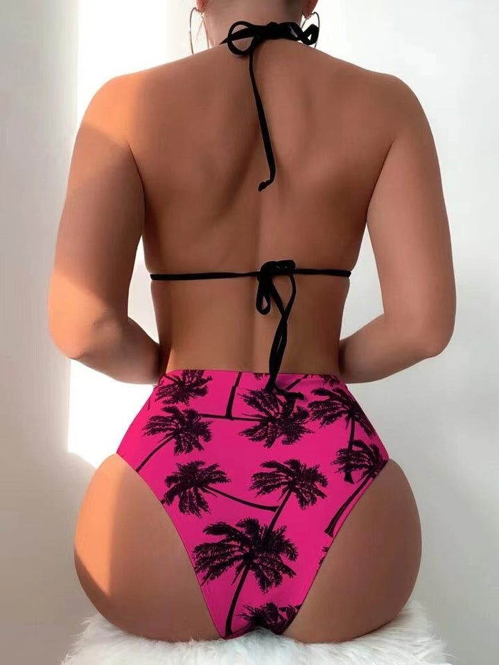 Damen Bikini-Set mit modischem Palmendruck und verstellbaren Trägern Echo Archiv