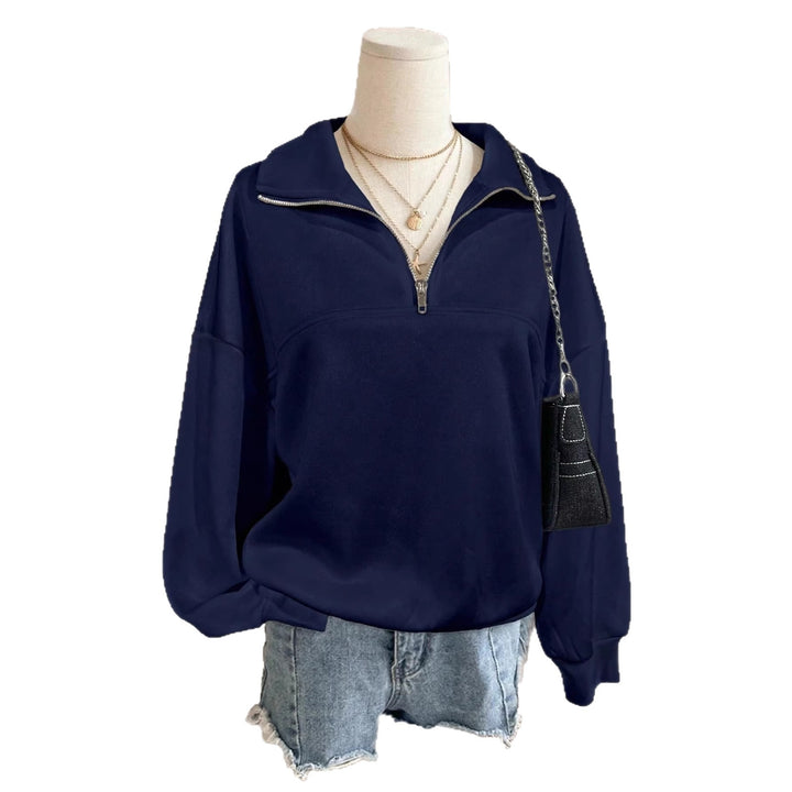 Damen nan Oversize Sweatshirt mit halbem Reißverschluss, Stehkragen und Ballonärmeln Echo Archiv