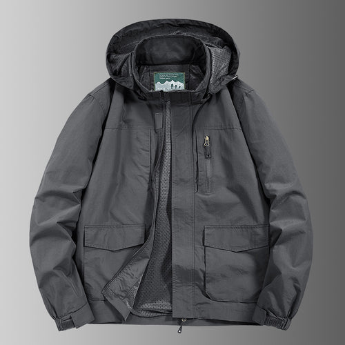 Herren Kapuzen-Outdoorjacke mit atmungsaktivem Meshfutter, wasserabweisender Ripstop‑Hülle & verdecktem Frontreißverschluss Echoarchiv