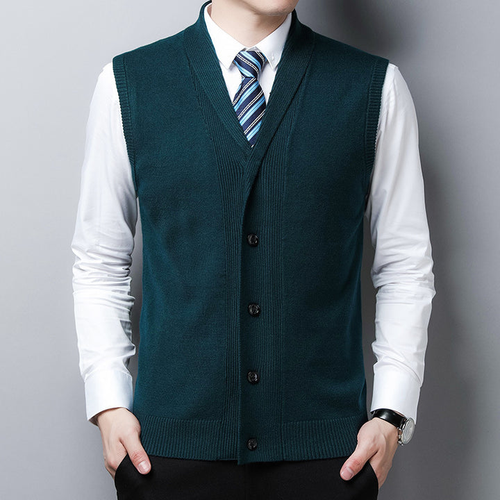 Herren elegante Strickweste mit V-Ausschnitt und praktischen Knöpfen Echoarchiv