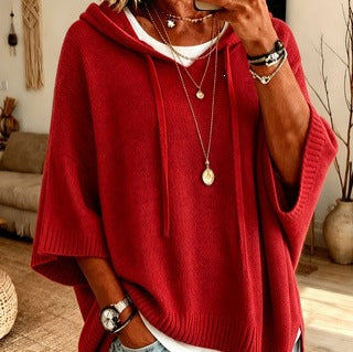 Damen nan Oversize Strickponcho mit Kapuze und kurzen Ärmeln Echo Archiv