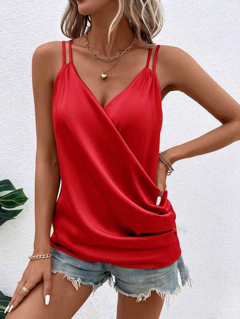 Damen Satin Top mit asymmetrischem Schnitt und feinen Trägern Echo Archiv