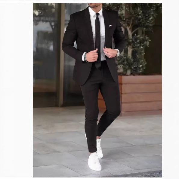 Herren nan tailliertes Anzugset aus leichtem Stretch-Twill mit Ein-Knopf-Sakko und Flat-Front-Hose Echo Archiv