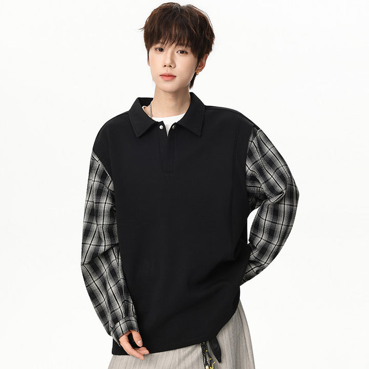 Unisex Oversize-Pullover mit Polokragen und karierter Ärmelkonstruktion Echoarchiv