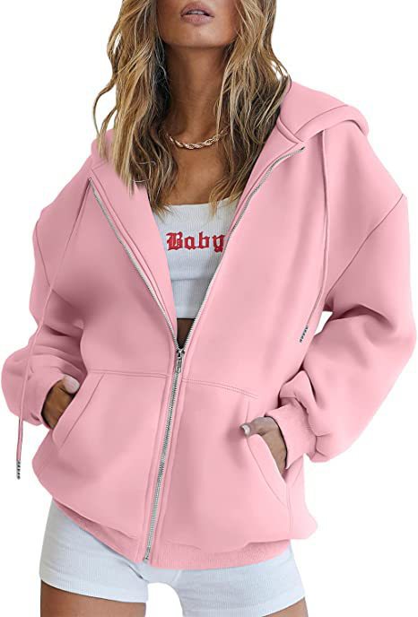 Damen oversized Kapuzenjacke mit durchgehendem Reißverschluss Kängurutaschen und weichem Sweatmaterial – Auréline