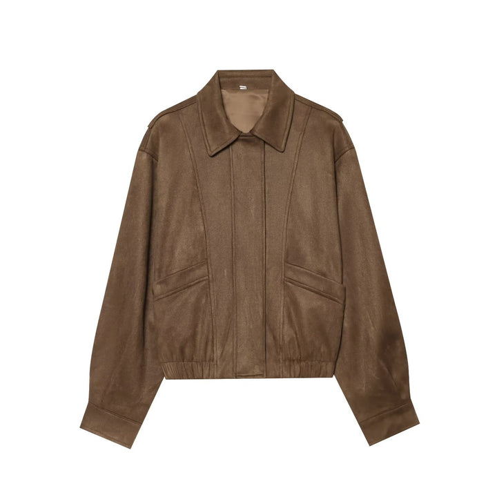 Damen Kurzer Boxy‑Blouson in Velourslederoptik mit Pattentaschen Echo Archiv