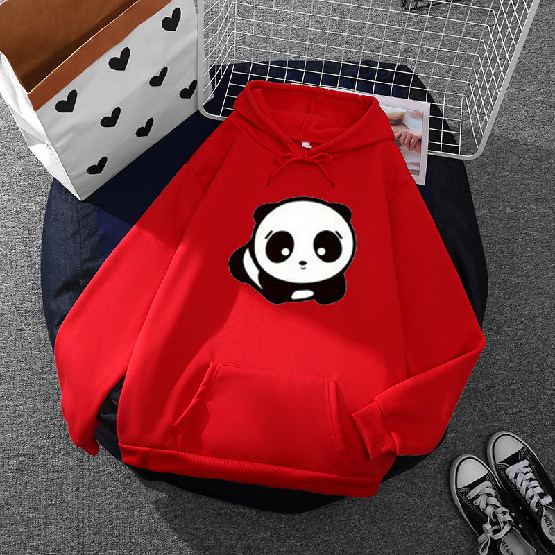 Damen kuscheliger Oversize-Kapuzenpullover im Streetwear-Cut mit Kängurutasche und niedlicher Panda-Motivstickerei – Auréline