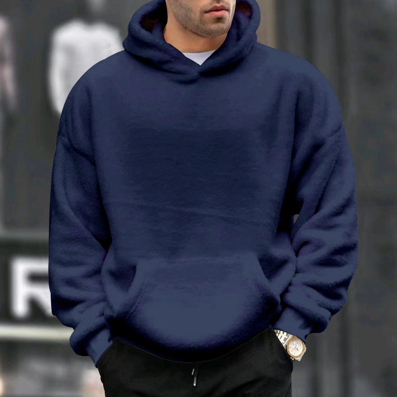 Herren Kuscheliger Oversize Kapuzenpullover aus Teddy-Fleece mit Kängurutasche – Cavarno