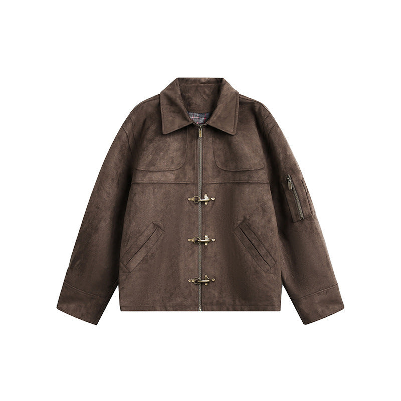 Herren Kurzjacke im Boxy-Format aus Velourslederoptik mit Knebelverschlüssen und Reißverschluss Echo Archiv