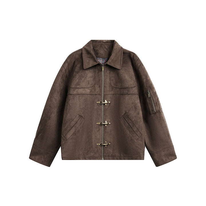 Herren Kurzjacke im Boxy-Format aus Velourslederoptik mit Knebelverschlüssen und Reißverschluss Echo Archiv