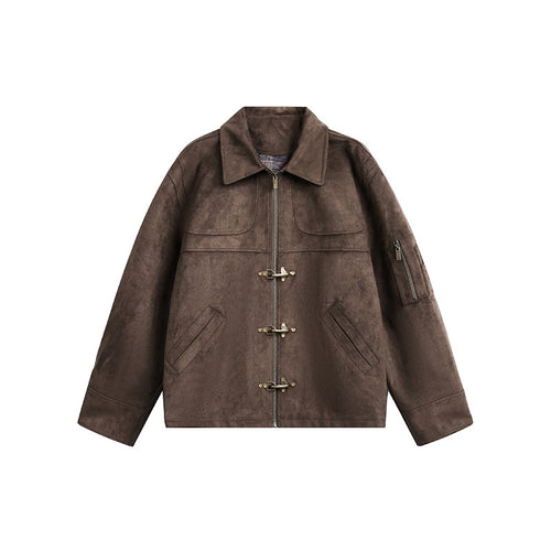 Herren Kurzjacke im Boxy-Format aus Velourslederoptik mit Knebelverschlüssen und Reißverschluss Echo Archiv