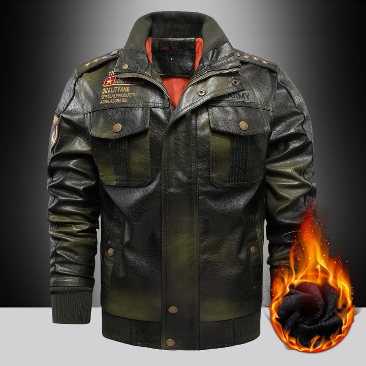 Herren Kunstleder‑Fliegerjacke mit wärmender Thermofütterung und Patch‑Details – Taviero
