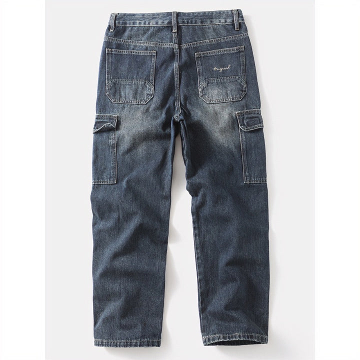 Herren Cargo-Jeans mit aufgesetzten Beintaschen und Used-Waschung Echoarchiv