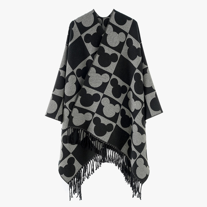 Damen Oversize-Capeponcho mit Jacquard-Motiv und Fransen Echo Archiv