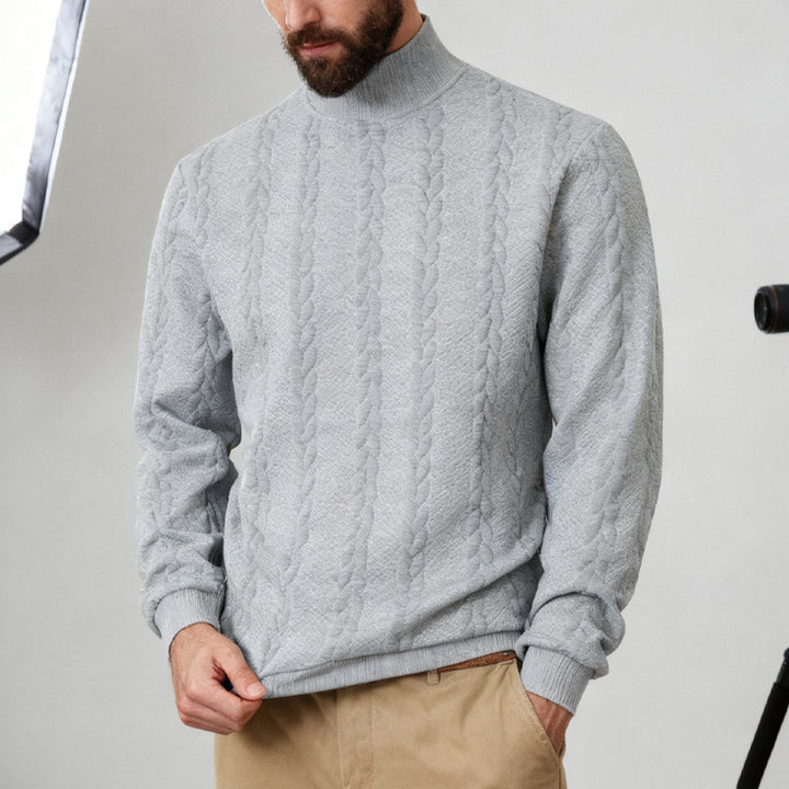 Herren Strickpullover mit hohem Kragen und Zopfmuster Echoarchiv
