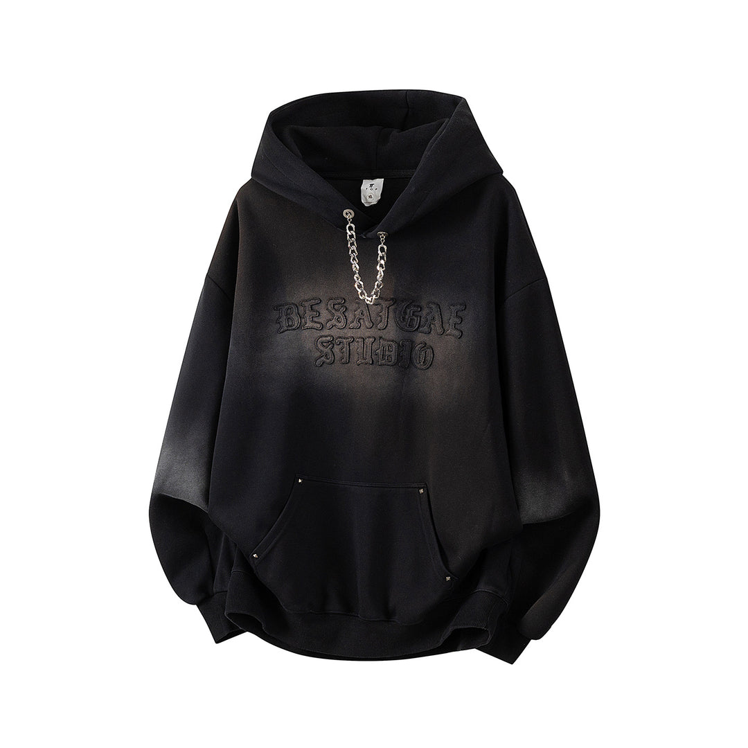 Unisex Oversize Kapuzenpullover mit handschriftlichem Grafik-Print, Kängurutasche & geripptem Saum Echoarchiv