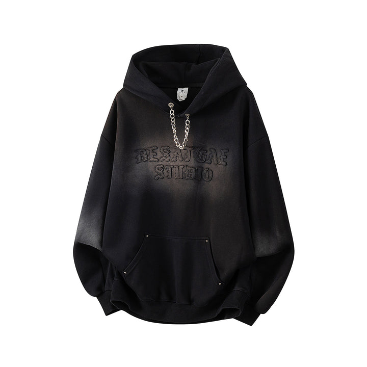 Unisex Oversize Kapuzenpullover mit handschriftlichem Grafik-Print, Kängurutasche & geripptem Saum Echoarchiv