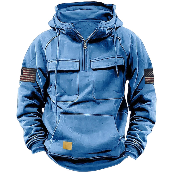 Herren nan Kapuzenpullover mit Halbzip, Cargo-Brusttaschen und Kängurutasche Echo Archiv