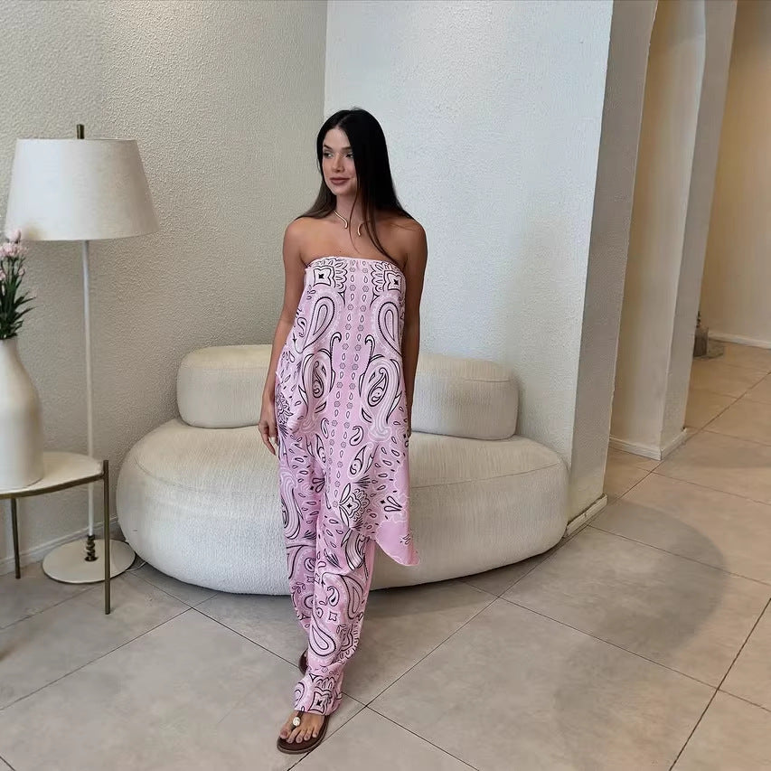 Damen lässiger Jumpsuit mit weitem Schnitt und stylischem Muster Echo Archiv