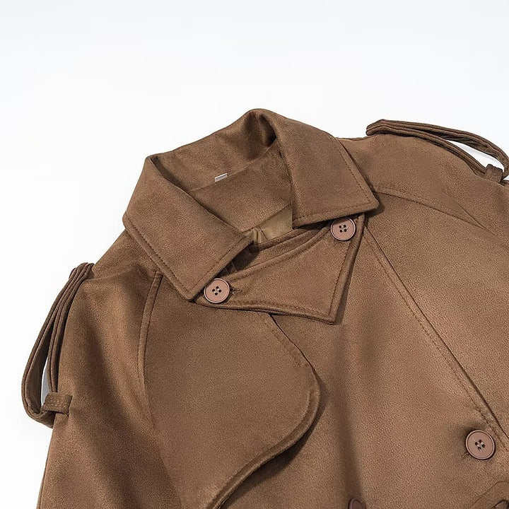 Damen Eleganter langer Taillentrenchcoat mit doppelreihiger Knopfleiste und ausgestelltem Saum Echo Archiv
